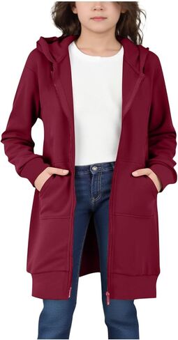 Hoodies For Teen Girls - Fleece Long Zip Up Sweatshirt Jacket, Fall Winter Fashion Outfits, Kids Clothing 5-14 Years in Saudi Arabia
