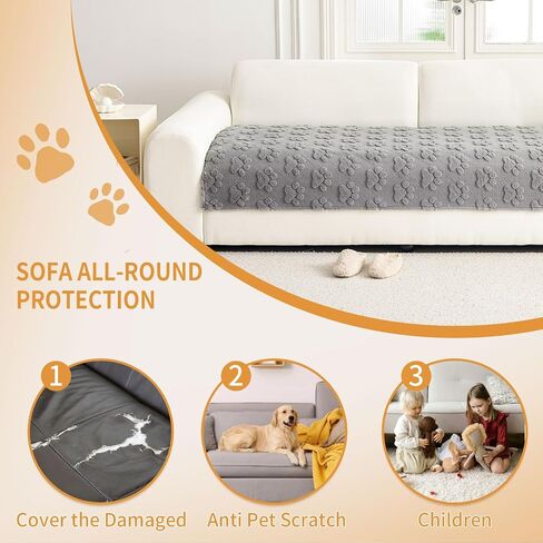 Waterproof Couch Cover for Dogs Washable,Fuzzy Pet Couch Covers for Sofa,Thick Soft Dog Mat Non-Slip Couch Covers for 3 Cushion Couch Sofa Pet Friendly (Grey, 35x82(1pc)) in Kuwait