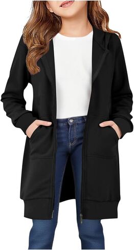 Hoodies For Teen Girls - Fleece Long Zip Up Sweatshirt Jacket, Fall Winter Fashion Outfits, Kids Clothing 5-14 Years in Saudi Arabia