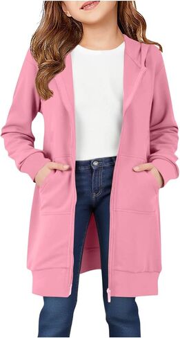 Hoodies For Teen Girls - Fleece Long Zip Up Sweatshirt Jacket, Fall Winter Fashion Outfits, Kids Clothing 5-14 Years in Saudi Arabia