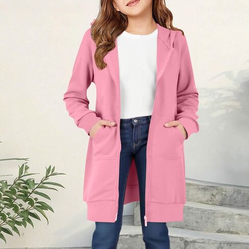 Hoodies For Teen Girls - Fleece Long Zip Up Sweatshirt Jacket, Fall Winter Fashion Outfits, Kids Clothing 5-14 Years in Saudi Arabia