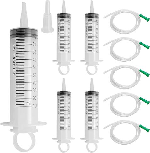 5 PCS 100ML محقنة بلاستيكية كبيرة مع 5 أجهزة كمبيوترمية 39 "أنابيب بلاستيكية مفيدة ، مناسبة للتجارب العلمية ، سقي النبات ، تغذية الحيوانات الأليفة in Saudi Arabia
