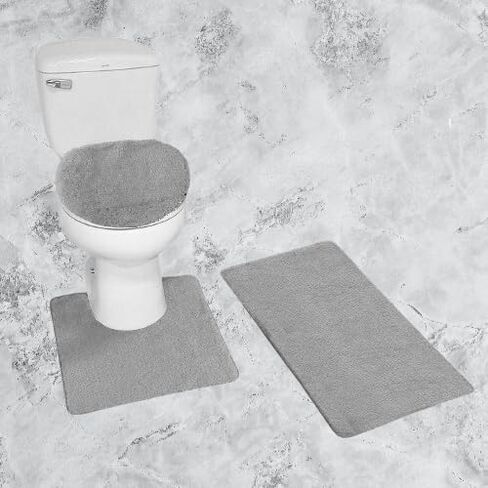 3 Piece Chenille Bath Rug Set Non Slip Medium Rug Countour Rug and Toilet Lid Cover #6 (Light Blue) in Saudi Arabia