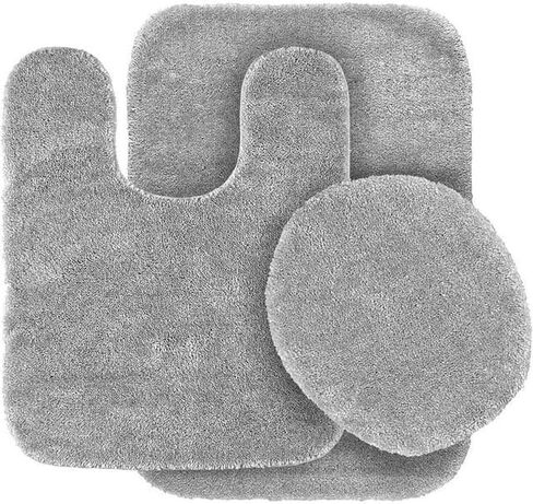 3 Piece Chenille Bath Rug Set Non Slip Medium Rug Countour Rug and Toilet Lid Cover #6 (Light Blue) in Saudi Arabia