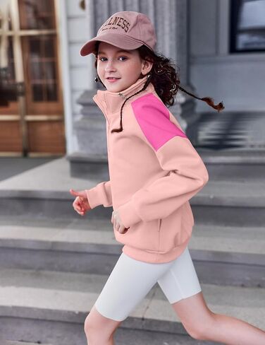 Arshiner Girls Half zip Sweetshirt Quarter Zip Pullover Sweatshirts Fall Winter Clothes for Teen Girl Side Mobicts in Saudi Arabia