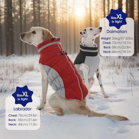 FUAMEY Dog Coat,Warm Dog Jacket Winter Coat Paded Dog Fleece Vest Reflective Dog Cold Weather Coats with Built in Harness Waterproof Windproof Dog Snow Jacket Clothes with Zipper Red Large in Kuwait