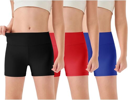 Haloumoning 3 Pack Girls Shorts Childs High Pherged Gybered Yoga Dance Riker Shorts 5-14 Years in Saudi Arabia