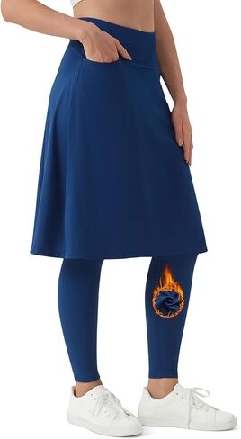 beroy Women's Knee Length Skirt with Fleece Full Leggings Athletic Tennis Skorts Modest Skirted Legging Pockets in Saudi Arabia