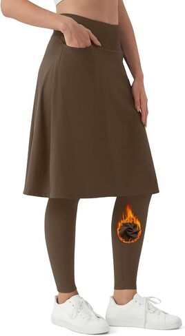 beroy Women's Knee Length Skirt with Fleece Full Leggings Athletic Tennis Skorts Modest Skirted Legging Pockets in Saudi Arabia