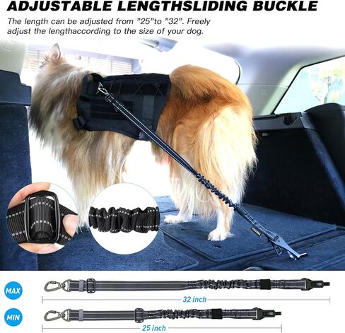AUBELL Dog Seat Belt for car,Updated 3-in-1 Bungee Dog Car Tether with Clip Hook Latch & Buckle, Heavy Duty Dog Car Harness with Carabiner,Black in Kuwait