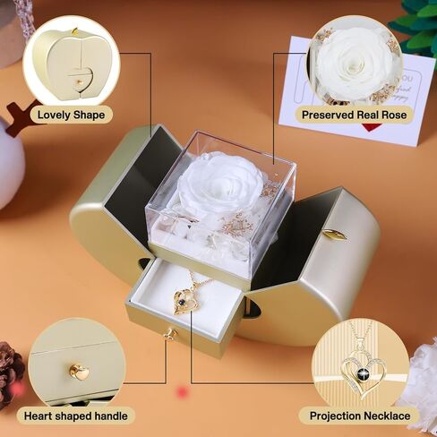 Preserved Red Real Rose Box with I Love You in 100 Languages Necklace,Gifts for Girlfriend/Women/Mom/Wife/Best Friend on Valentine's Day/Birthday/Christmas in Kuwait