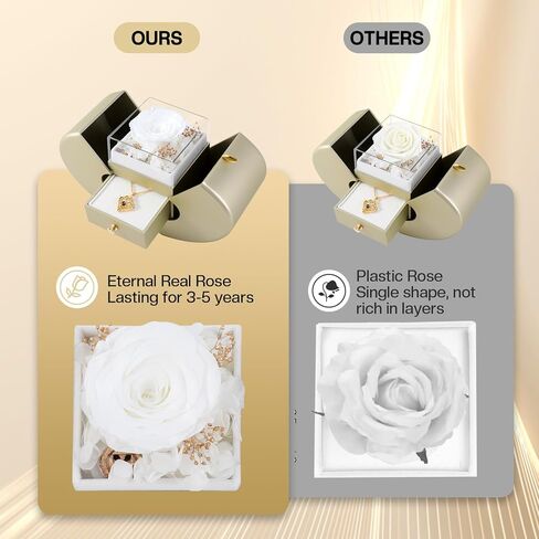 Preserved Red Real Rose Box with I Love You in 100 Languages Necklace,Gifts for Girlfriend/Women/Mom/Wife/Best Friend on Valentine's Day/Birthday/Christmas in Kuwait