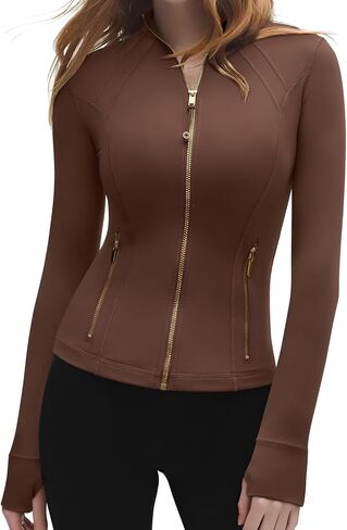 SUUKSESS Women Golden Full Zip Up Workout Cropped Jackets Lightweight Athletic Yoga Tops in Saudi Arabia