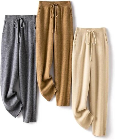 Women's High Waist Wool Pants Knit Slim 100 Percent Merino Wool Warm Comfortable Casual Fashion Trousers in Saudi Arabia