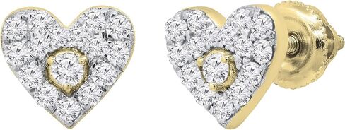 Dazzlingrock Collection Round White Diamond Heart Shape Cluster Style Post Stud Earrings for Her (0.35 ctw, Color I-J, Clarity I1-I3) in Solid Gold in Saudi Arabia