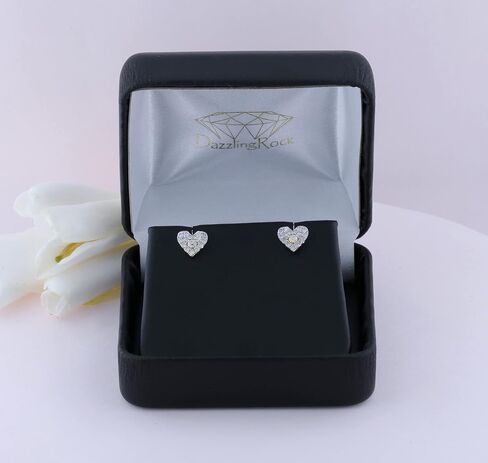 Dazzlingrock Collection Round White Diamond Heart Shape Cluster Style Post Stud Earrings for Her (0.35 ctw, Color I-J, Clarity I1-I3) in Solid Gold in Saudi Arabia