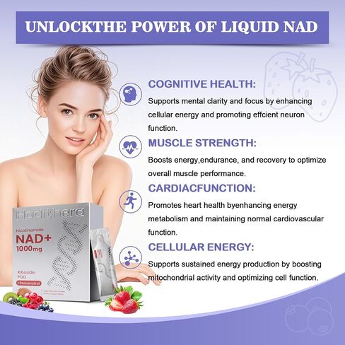 ملحق NAD 1000mg مزيج تآزري مع الريبوسيد النيكوتيناميد ، PQQ & RESVERATROL - مكملات مضادة للشيخوخة المتميزة للطاقة الخلوية والوضوح العقلي وطول العمر (30 حزمة) in Saudi Arabia