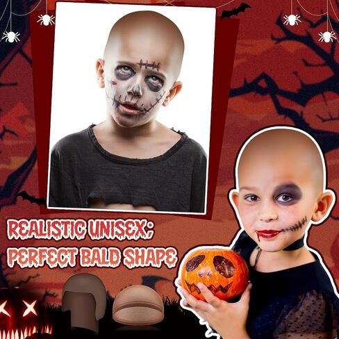 Syhood 2 Pieces Halloween Bald Cap Makeup Latex Bald Hat Head Wig Caps Cosplay Costume for Adults in Saudi Arabia