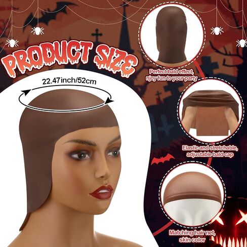 Syhood 2 Pieces Halloween Bald Cap Makeup Latex Bald Hat Head Wig Caps Cosplay Costume for Adults in Saudi Arabia