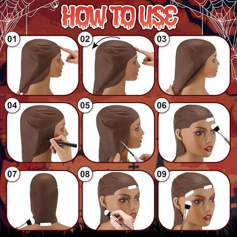 Syhood 2 Pieces Halloween Bald Cap Makeup Latex Bald Hat Head Wig Caps Cosplay Costume for Adults in Saudi Arabia