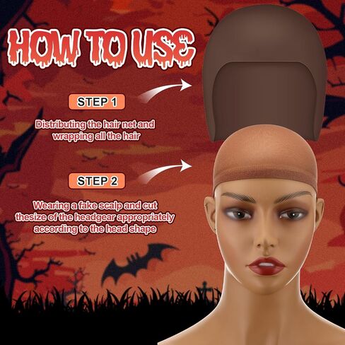 Syhood 2 Pieces Halloween Bald Cap Makeup Latex Bald Hat Head Wig Caps Cosplay Costume for Adults in Saudi Arabia
