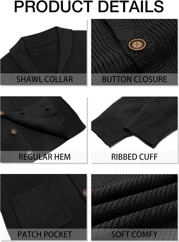 Runcati Mens Shawl Collar Cardigan Sweater Cable Knit Button Down Winter Chunky Sweaters with Pockets in Saudi Arabia
