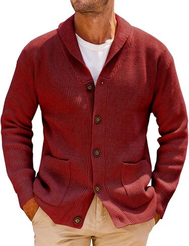 Runcati Mens Shawlar Cardigan Sweater Cable Cable Cable Button Down Winter Contky Stunky مع جيوب in Kuwait