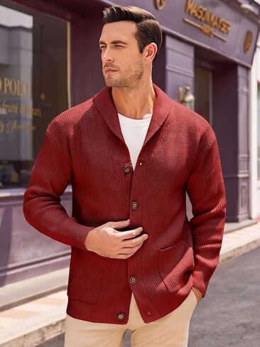 Runcati Mens Shawlar Cardigan Sweater Cable Cable Cable Button Down Winter Contky Stunky مع جيوب in Kuwait