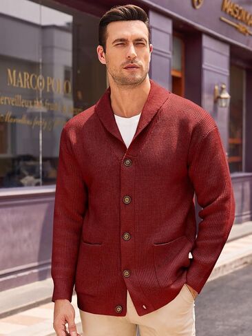 Runcati Mens Shawlar Cardigan Sweater Cable Cable Cable Button Down Winter Contky Stunky مع جيوب in Kuwait