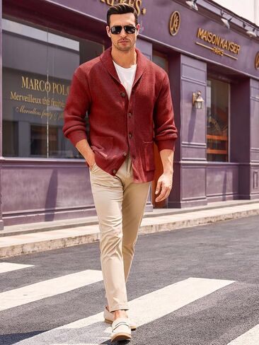 Runcati Mens Shawlar Cardigan Sweater Cable Cable Cable Button Down Winter Contky Stunky مع جيوب in Kuwait