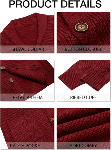 Runcati Mens Shawlar Cardigan Sweater Cable Cable Cable Button Down Winter Contky Stunky مع جيوب in Kuwait