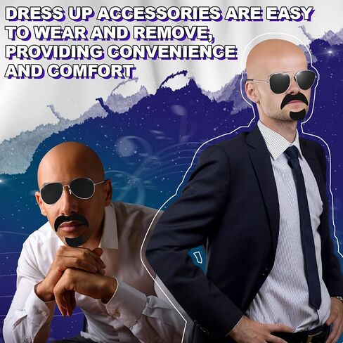 Mepase Bald Caps with Glasses and Mustache Bald Head Wig Cap Party Costume Accessories for Women Men Halloween Cosplay in Kuwait