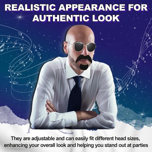 Mepase Bald Caps with Glasses and Mustache Bald Head Wig Cap Party Costume Accessories for Women Men Halloween Cosplay in Kuwait