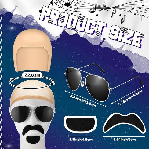 Mepase Bald Caps with Glasses and Mustache Bald Head Wig Cap Party Costume Accessories for Women Men Halloween Cosplay in Kuwait