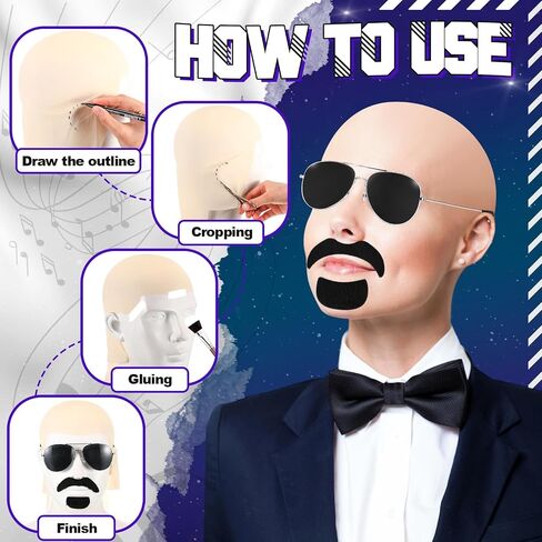 Mepase Bald Caps with Glasses and Mustache Bald Head Wig Cap Party Costume Accessories for Women Men Halloween Cosplay in Kuwait