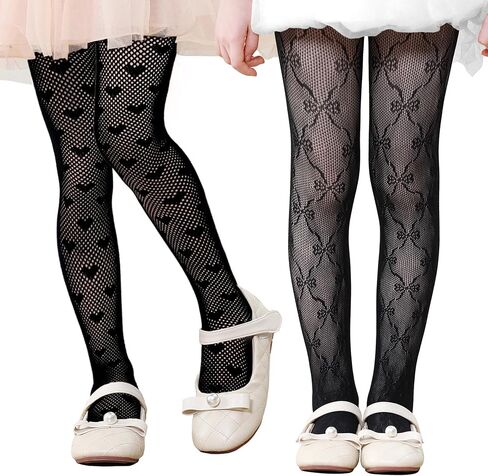Zando Girls Lace Tights 2 Pack Heart Butterfly Rose Patterned Fishnet Stocking Hollow Pantyhose Toddler Girl 1T-12 Years in Saudi Arabia