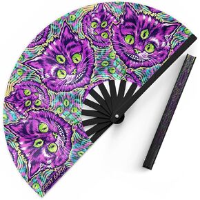 First Earth UV Glow Rave Fan – Folding Hand Fan with Bamboo Ribs & Blacklight Reactive Fabric – Loud Snap, Festival Accessory for EDM, Dance, Party, and Performance – 13" Closed, 25" Open (Luna Moth) in Kuwait