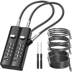 قفل أمتعة الكبل المركب المكون من 4 أرقام مع 3 كابلات فولاذية قابلة للتبديل (9 "/24"/47 ")-للدراجة ، حقيبة الظهر ، الصالة الرياضية ، خزانة ، بوابة (أسود ، 2 عبوة) in Kuwait