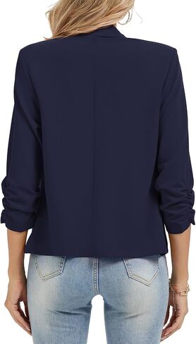 Women's Work Office Cropped Blazer 3/4 Sleeve Pad Shoulder Notched Collar Lightweight Stretch Jacket with Pockets in Saudi Arabia
