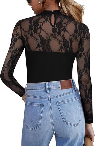Zeagoo Long Sleeve Shirts for Women's Lace Tops Mesh Sheer Crew Neck Shirts Sexy Fall Going Out Blouse in Saudi Arabia