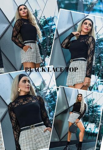 Zeagoo Long Sleeve Shirts for Women's Lace Tops Mesh Sheer Crew Neck Shirts Sexy Fall Going Out Blouse in Saudi Arabia