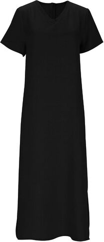Women's Summer Short Sleeve Dresses Casual V Neck Pullover Loose Fit Midi Dresses Solid Color Beach Travel Clothes in Saudi Arabia
