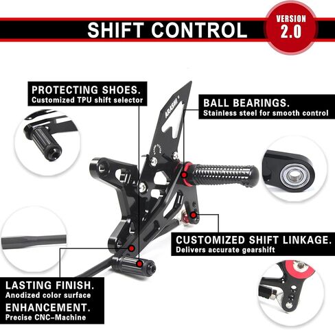 V2.0 Adjustable Rearsets Compatible with Yamaha YZF R6 2006-2016, Black in Saudi Arabia