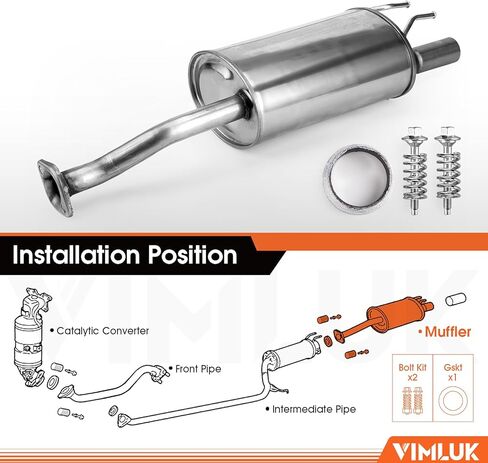 409 Stainless Steel Rear Exhaust Muffler Compatible for 2006-2011 Honda Civic 1.8L and 2006-2011 Honda Civic Hybrid Sedan 1.3L-Including Gasket and Bolt kit Part Number:18307-SNA-A01(VK-HC01) in Kuwait