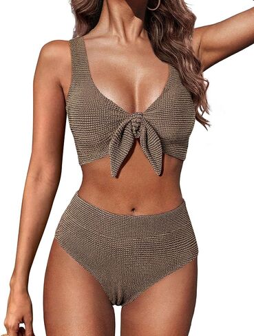 Hanna Nikole Women High Waisted Bikini Sets, Two Piece Swimsuit Tummy Control, Textured Bathing Suits, Tie Knot Swimwear in Saudi Arabia