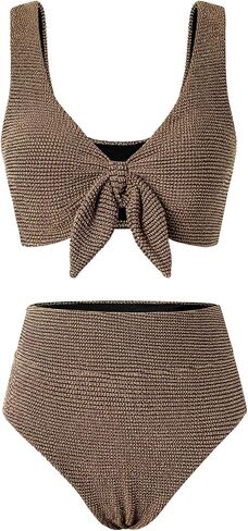 Hanna Nikole Women High Waisted Bikini Sets, Two Piece Swimsuit Tummy Control, Textured Bathing Suits, Tie Knot Swimwear in Saudi Arabia