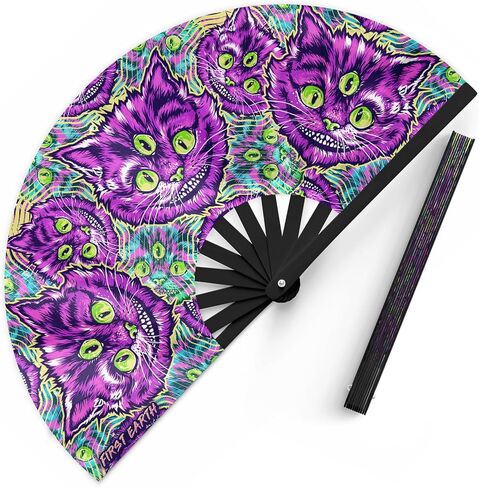 First Earth UV Glow Rave Fan – Folding Hand Fan with Bamboo Ribs & Blacklight Reactive Fabric – Loud Snap, Festival Accessory for EDM, Dance, Party, and Performance – 13" Closed, 25" Open (Luna Moth) in Kuwait