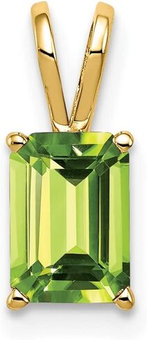 Solid 14k Yellow Gold 8x6mm Emerald Cut Peridot Green August Gemstone Pendant Charm in Saudi Arabia