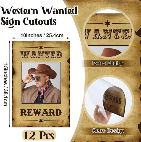 12 PCS Western Wishing Poster for Halloween Wanted Paper Poster with Glue Point MulticOlor Party Prop for Western Seried Banquet Historical Reenction (10 × 15 Int) in Saudi Arabia
