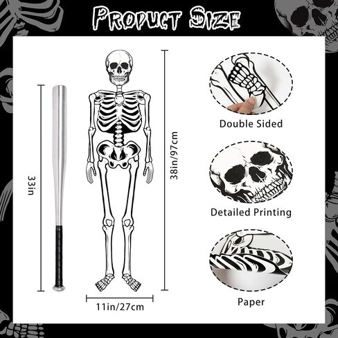 Halloween Skeletons Decorations, 3.2ft Large Paper Skeleton Decor Vintage Posable Jointed Skeleton for Halloween Birthday Spooky Party Windows Door Decorations (1 Pack) in Saudi Arabia